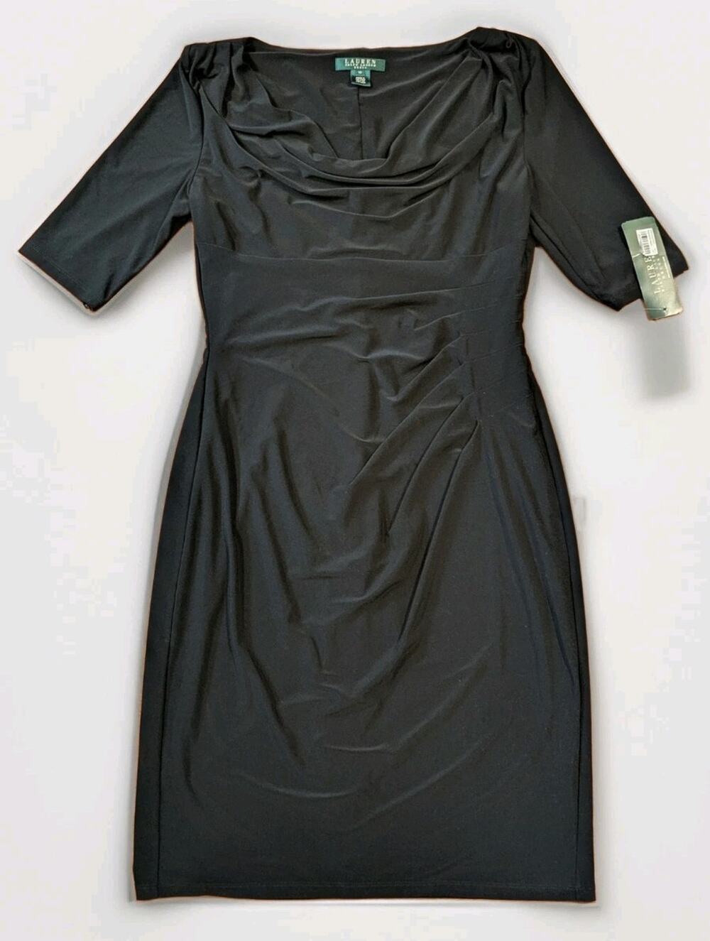 Lauren Ralph Lauren Dress Womens 10 Black Cowl Neck 3/4 Sleeve NWT $134